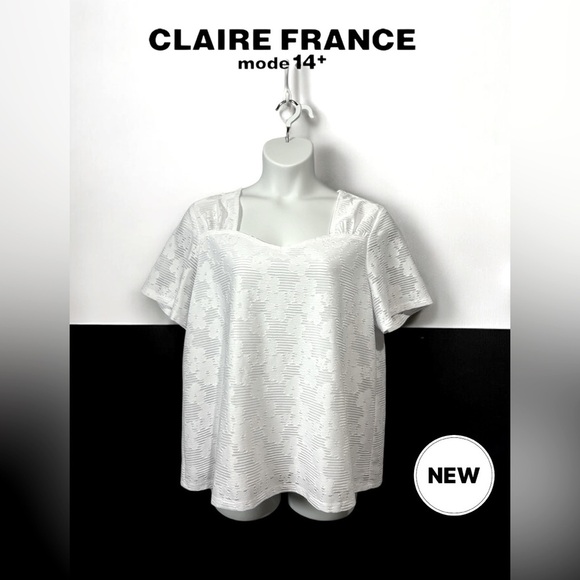 NWOT, Claire France, Elegant Plus-Size Textured Blouse, 2X, White - Picture 1 of 8
